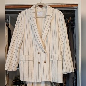 Old Navy Women's Double-Breasted Striped Blazer - Cream and Blue